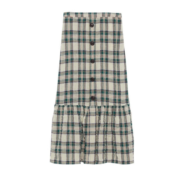 Zara | Plaid Check Ruffle Hem Midi Skirt - Picture 6 of 16